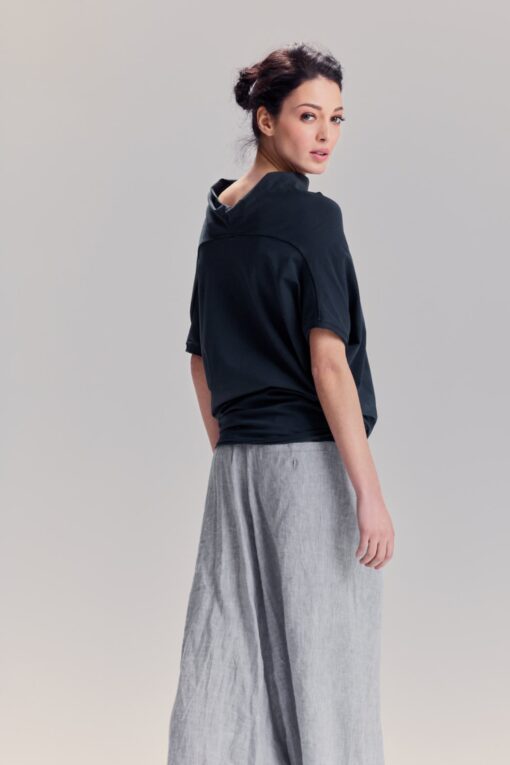 AryaSense TBTS14MBL Muted Blue Loose Top - Oversized, Short-Sleeved, Bat-Style Blouse for Summer and Yoga - Image 2