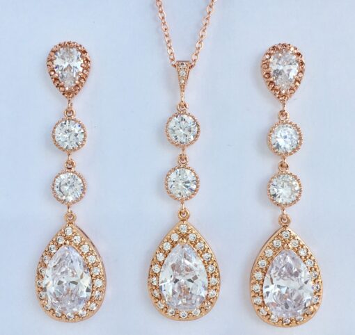 Sparkling Elegance Elongated Rose Gold Crystal Earrings for Bridal and Bridesmaid Adornment - Image 5