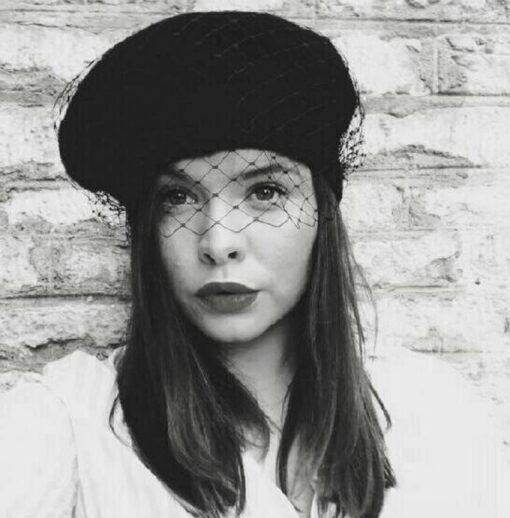 Timeless Parisian Elegance Black Veiled Beret, Embracing the Allure of the 1940s - Image 2