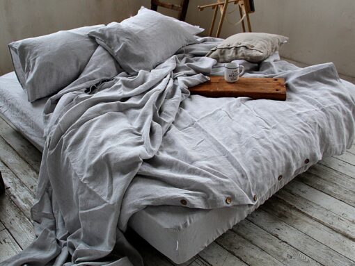 Stonewashed Linen Fitted Sheet Indulge in the Comfort of Ash Pearl Melange - Image 5