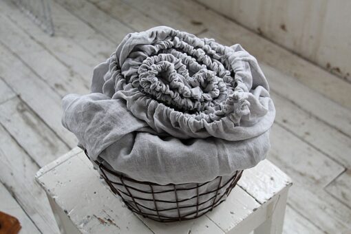 Stonewashed Linen Fitted Sheet Indulge in the Comfort of Ash Pearl Melange - Image 4