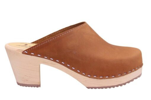 Lotta from Stockholm Classic Brown Oiled Nubuck Leather High Heel Clogs - Image 5