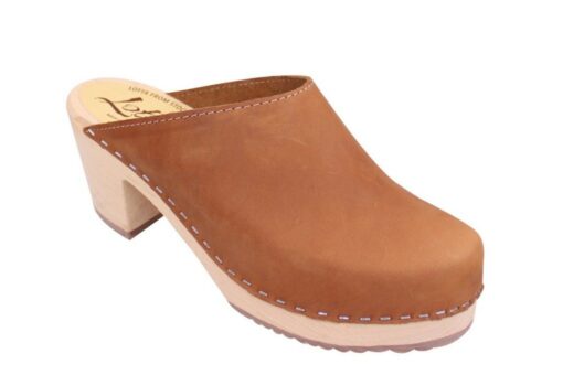 Lotta from Stockholm Classic Brown Oiled Nubuck Leather High Heel Clogs - Image 4