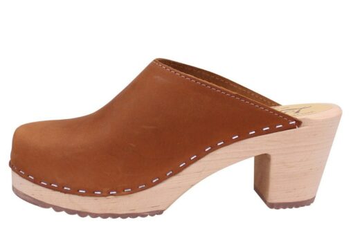 Lotta from Stockholm Classic Brown Oiled Nubuck Leather High Heel Clogs - Image 6