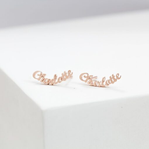 Personalized Name Earrings Minimalist Stud Jewelry for Her (CH08F60) - Image 3