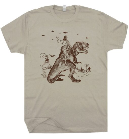 Jesus Riding Dinosaur T-Shirt The Ultimate Statement Piece for the Bold and Humorous - Image 2