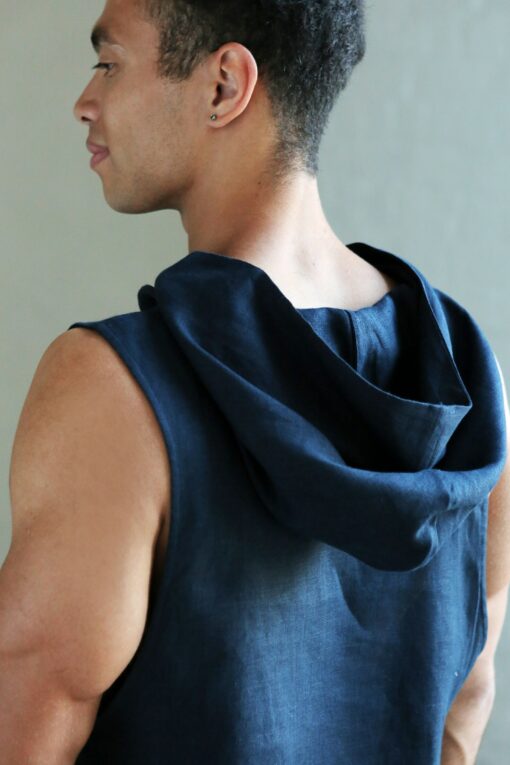 Men's Dark Blue Sleeveless Linen T-Shirt The Perfect Summer Essential - Image 2
