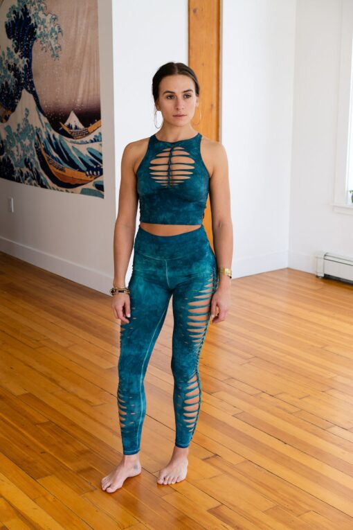 Teal Shiva Crop Top and Hand-Dyed Yoga Slit Weave Fire Hula Hoop Elevate Your Practice with Style and Flow - Image 3