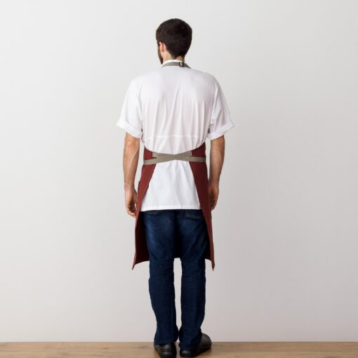 Premium Chef Apron Maroon with Tan Straps, Handcrafted 100% Cotton for Kitchen and Restaurant Professionals - Image 3