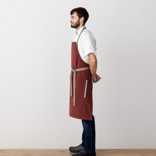 Premium Chef Apron Maroon with Tan Straps, Handcrafted 100% Cotton for Kitchen and Restaurant Professionals - Image 2