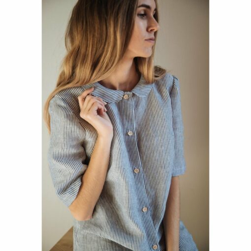Striped Linen Shirt MIA Elegant and Modest Everyday Top for Women - Image 2