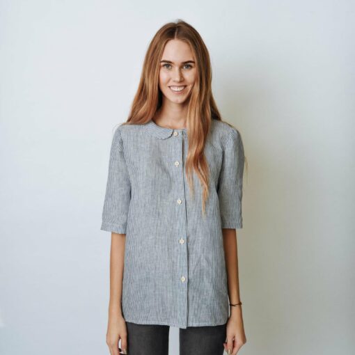 Striped Linen Shirt MIA Elegant and Modest Everyday Top for Women - Image 3
