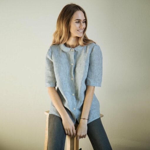 Striped Linen Shirt MIA Elegant and Modest Everyday Top for Women - Image 4