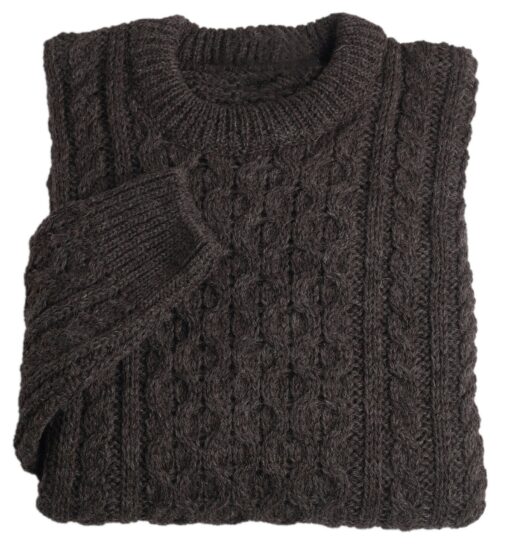 Jacob Wool Sustainable, Fair Trade, UK-Made Aran Sweater in Dark Brown - Image 3