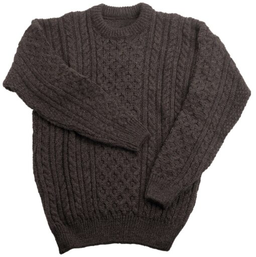 Jacob Wool Sustainable, Fair Trade, UK-Made Aran Sweater in Dark Brown - Image 2