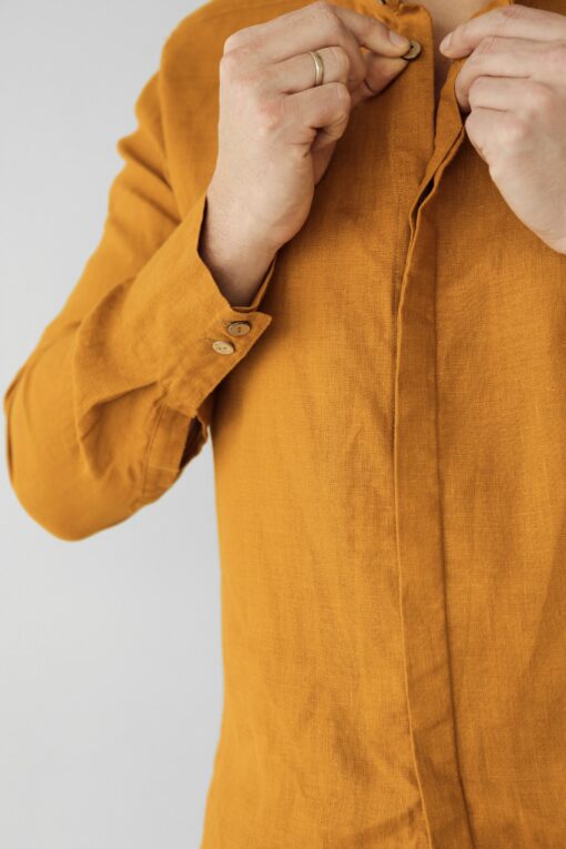 Saffron Linen Band Collar Shirt A Timeless Classic for Elegant Occasions - Image 3