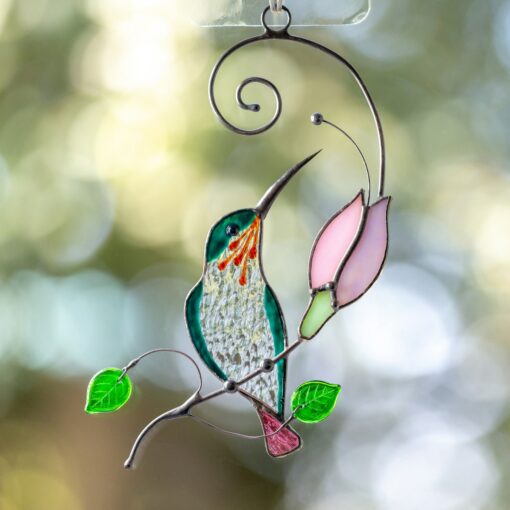 Captivating Stained Glass Hummingbird Haven A Symphony of Light and Nature - Image 3