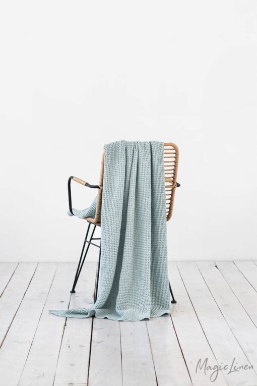 Cozy Haven Waffle-Weave Linen Throw in Serene Dusty Blue - Image 3