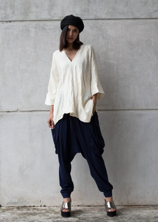 Women's V-Neck Kaftan Breezy Summer Style in Natural Cotton - Image 2
