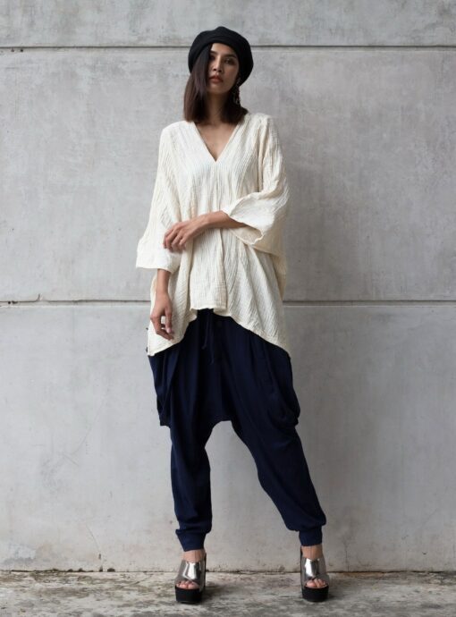 Women's V-Neck Kaftan Breezy Summer Style in Natural Cotton - Image 4
