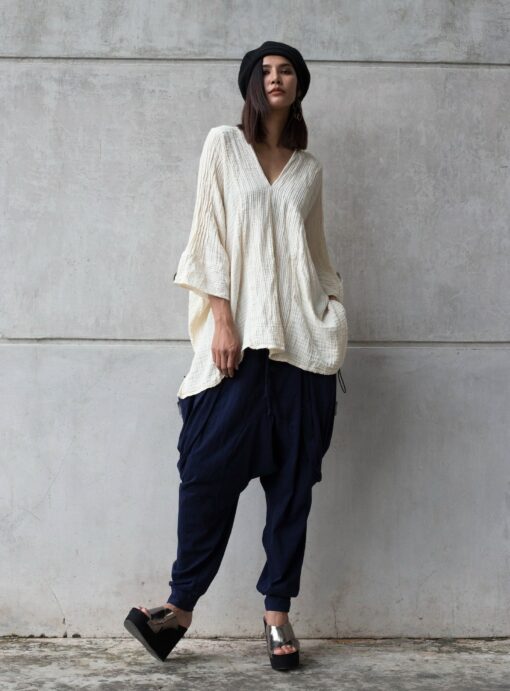 Women's V-Neck Kaftan Breezy Summer Style in Natural Cotton - Image 6