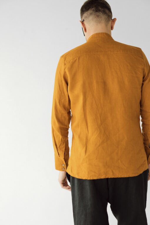 Saffron Linen Band Collar Shirt A Timeless Classic for Elegant Occasions - Image 5