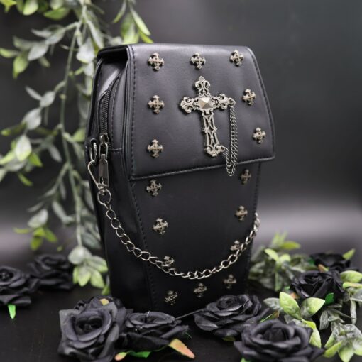 GOTHX Mini Black Vegan Gothic Cross Coffin Chain Bag - Embrace the Darkness with Style - Image 2