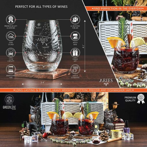 Aries Etched Stemless Wine Glasses Celestial Sips for the Ram - Image 3