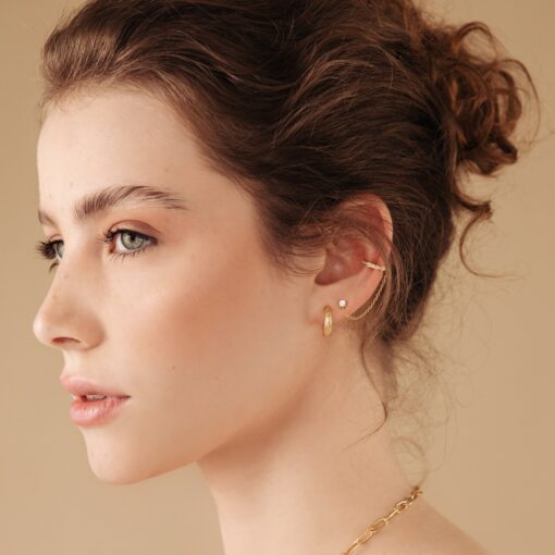 Minimalist Pave Ear Cuff Chain Earrings Diamond Stud Dangle Earrings in Gold and Sterling Silver - Image 5