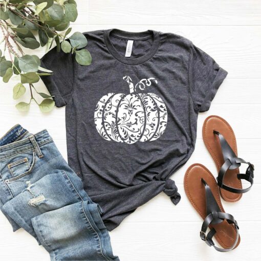 Festive Floral Pumpkin Shirt Enchanting Autumn Blooms for Halloween and Fall - Image 2