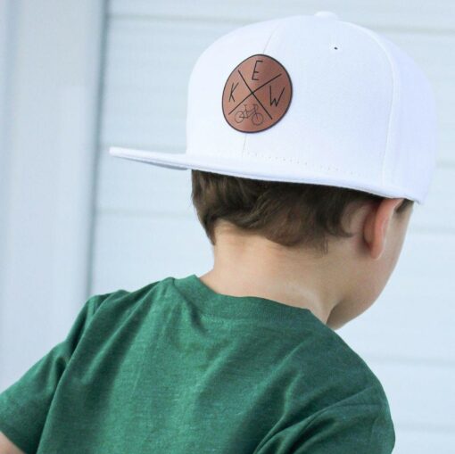 Personalized Circle Initials Snapback Hat Custom Embroidered Vegan Leather Patch for Kids, Toddlers, and Adults - Image 6