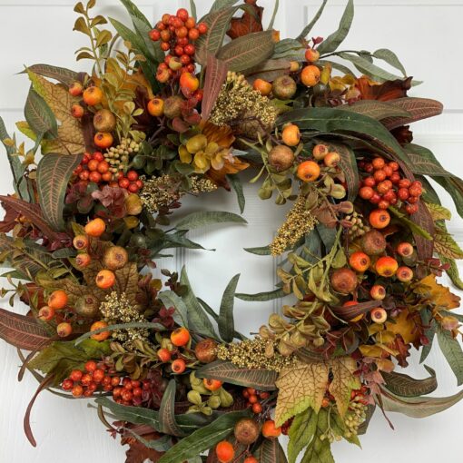Autumnal Embrace Fall Wreath Adorned with Vibrant Foliage and Berries - Image 2