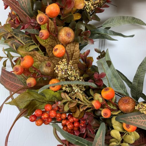 Autumnal Embrace Fall Wreath Adorned with Vibrant Foliage and Berries - Image 4