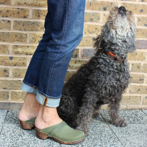 Lotta from Stockholm Classic Green Oiled Nubuck Leather Clogs - Handmade Swedish Comfort - Image 2