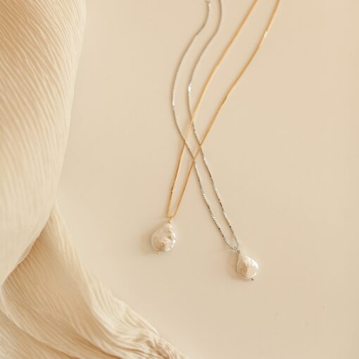 Caitlyn Minimalist Baroque Pearl Pendant Necklace Irregular Pearl Charm, Bridesmaid Gift (NR019) - Image 4