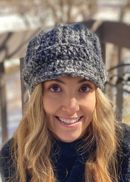 Cozy and Chic Crocheted Newsboy Hat for Women with Buttons and Brim - Image 2