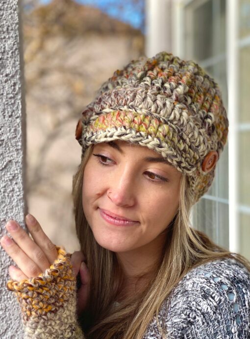 Cozy and Chic Crocheted Newsboy Hat for Women with Buttons and Brim - Image 3