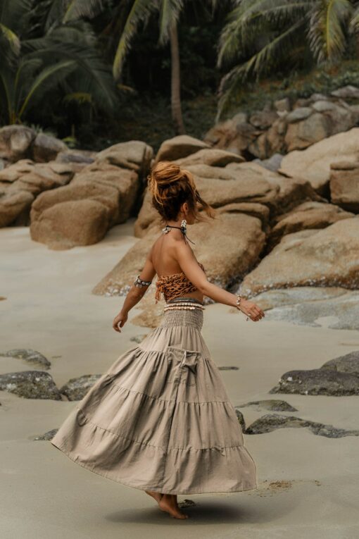 Organic Cotton Maxi Skirt Keela in Olive Sustainable Style with Pockets - Image 6