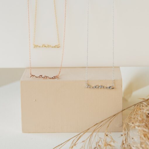 Caitlyn Minimalist Dainty Mama Necklace Sterling Silver or Gold, Perfect for Moms - Image 4