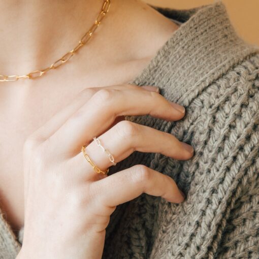 Dainty Paper Clip Chain Ring Minimalist Elegance for Stacking and Gifting - Image 2