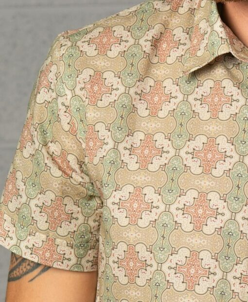 Embark on a Tribal Odyssey Shipibo Short Sleeve Men's Button-Up Shirt for Urban Explorers and Hippie Aesthetes - Image 3