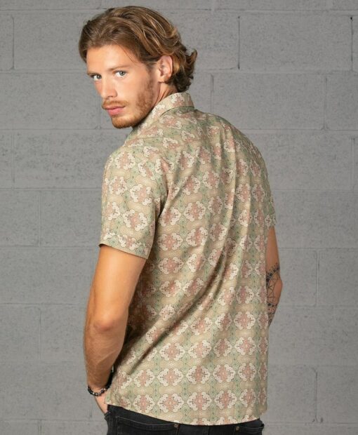 Embark on a Tribal Odyssey Shipibo Short Sleeve Men's Button-Up Shirt for Urban Explorers and Hippie Aesthetes - Image 6