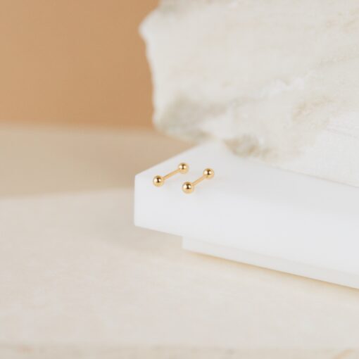Caitlyn Minimalist Duo Ball Earrings Dainty Double Ball Studs for a Timeless Look - Image 4
