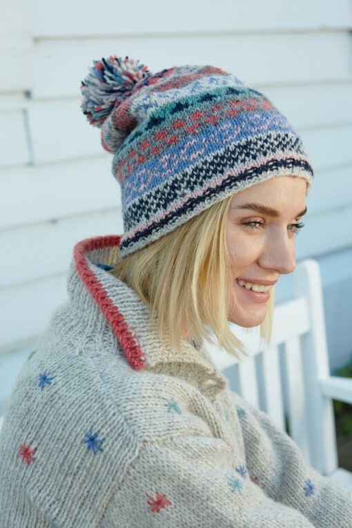 Cozy Fair Isle Winter Knit Hat Ethical Wool Beanie for Women - Image 4