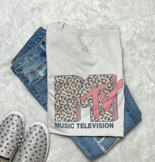 Vintage Vibes MTV's Leopard Graphic Tee - Unleash Your Inner Rock Star - Image 2