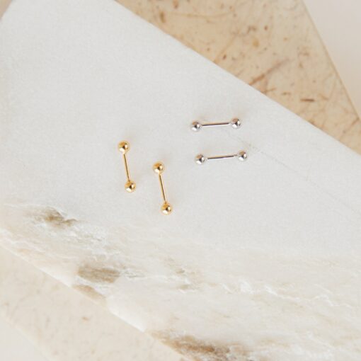 Caitlyn Minimalist Duo Ball Earrings Dainty Double Ball Studs for a Timeless Look - Image 2