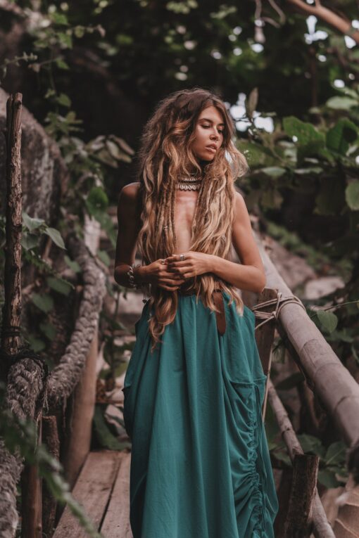 Flowy Bohemian Maxi Skirt Alaina in Organic Beige with Pockets - Image 6