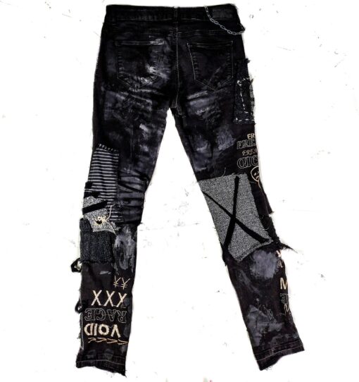 Unleash Your Inner Rebel Custom Handmade Punk Rock Goth Emo Metal Cyber Dark Ripped Crazy Weird Funky Crust Festival Jeans for the Vegan Cyber Warrior - Image 3