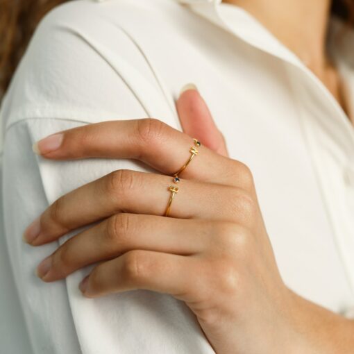 Birthstone Initial Ring Personalized Jewelry for Mothers, Bridesmaids, and Birthdays - Image 5