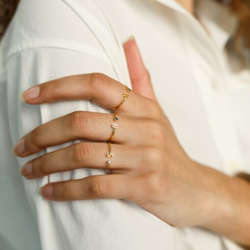 Birthstone Initial Ring Personalized Jewelry for Mothers, Bridesmaids, and Birthdays - Image 3
